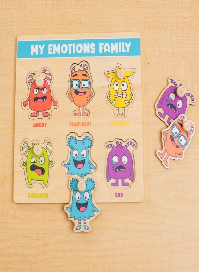 Open The Joy My Emotions Family Peg Puzzle - Emotional Recognition & Social Skills Puzzle for Kids | Montessori-Style Wooden Puzzle with 6 Emotion Pieces | Ages 4+ - Image 3